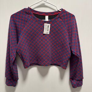 NWT American Apparel Women’s Long Sleeve Crop Raglan Sweater Red Blue Chevron L